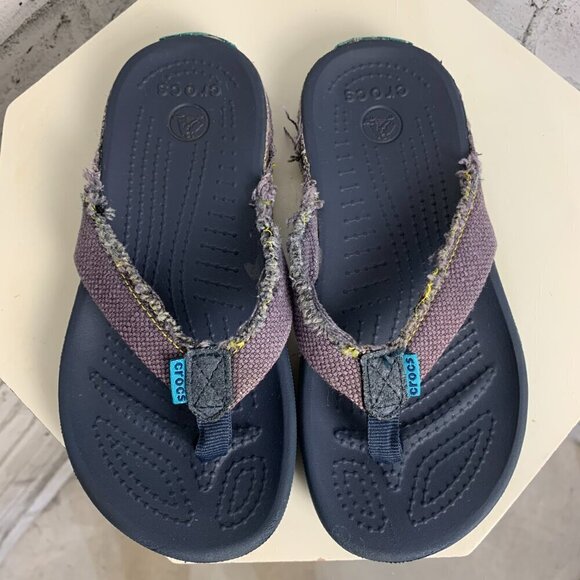 Crocs Classic Navy Blue Canvas Thong Flip Flops Sandals Big Kids J1 - Picture 5 of 10